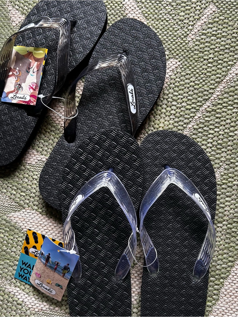 Locals Hawaiian Slippers (2pairs) Black Flip-Flops with Clear and Brown Straps